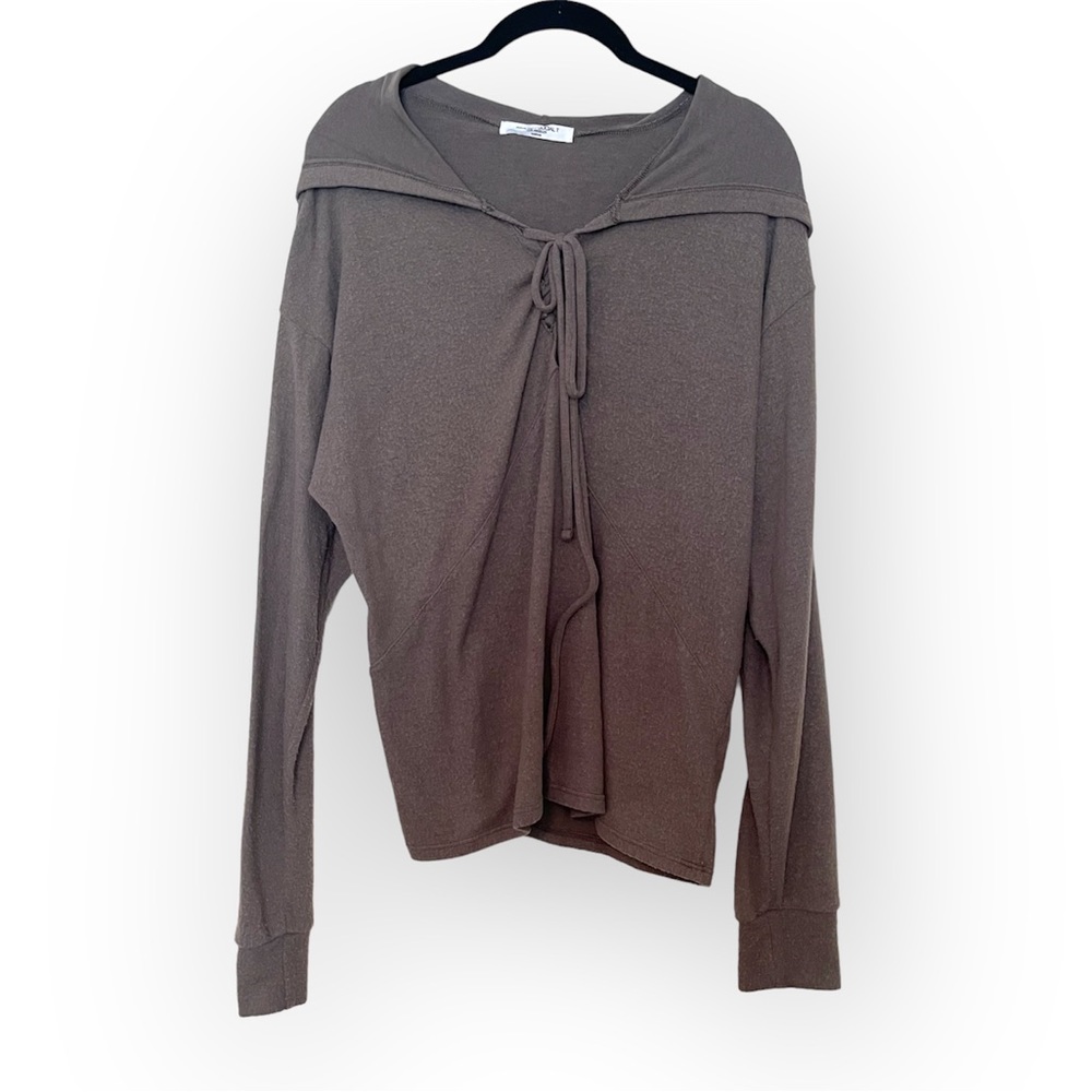 3/15 💚 Project Social T Lace Up Hooded Knit Pullover Taupe Brown Size M 5683-MK